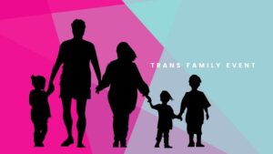 Family of five silhouetted against multicolored background